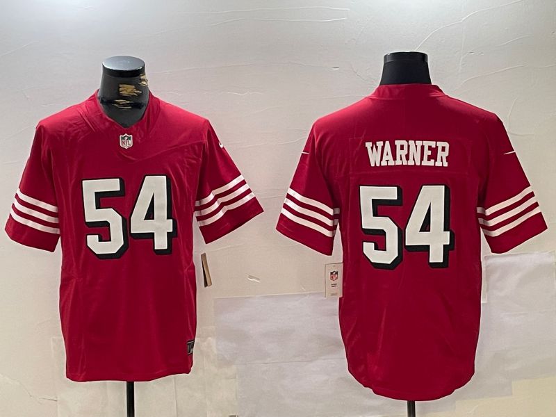 Men San Francisco 49ers 54 Warner Red Three generations 2024 Nike Vapor Limited NFL Jersey style 5